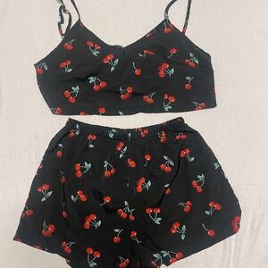 Matching Cherry top and shorts set